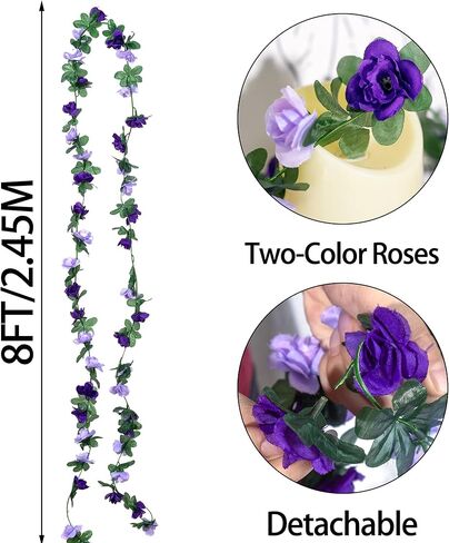 5Pcs 82 FT Artificial Purple Rose Flower Garland, Faux Silk Rose FGarland, Purple Party Decorations, Lavender Flower Hanging Flower Vines for Backdrop Decoration Tea Party Wedding Birthday in Saudi Arabia
