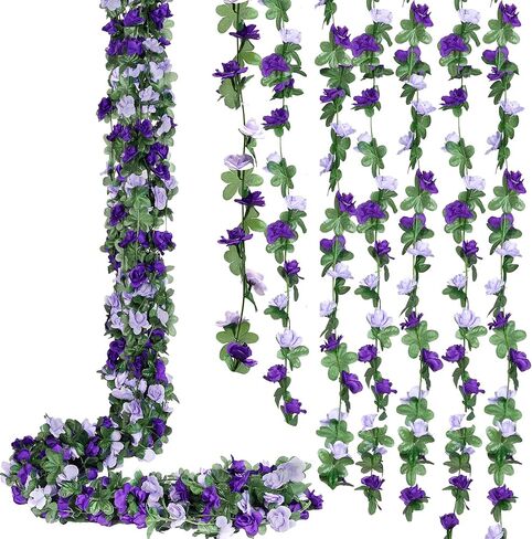 5Pcs 82 FT Artificial Purple Rose Flower Garland, Faux Silk Rose FGarland, Purple Party Decorations, Lavender Flower Hanging Flower Vines for Backdrop Decoration Tea Party Wedding Birthday in Saudi Arabia