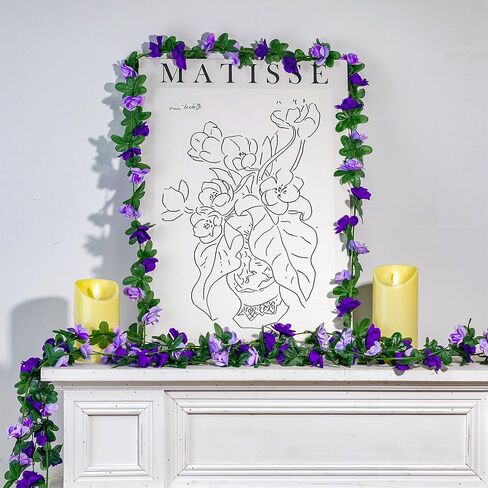 5Pcs 82 FT Artificial Purple Rose Flower Garland, Faux Silk Rose FGarland, Purple Party Decorations, Lavender Flower Hanging Flower Vines for Backdrop Decoration Tea Party Wedding Birthday in Saudi Arabia