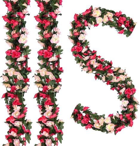 5Pcs 82 FT Artificial Purple Rose Flower Garland, Faux Silk Rose FGarland, Purple Party Decorations, Lavender Flower Hanging Flower Vines for Backdrop Decoration Tea Party Wedding Birthday in Saudi Arabia