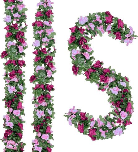 5Pcs 82 FT Artificial Purple Rose Flower Garland, Faux Silk Rose FGarland, Purple Party Decorations, Lavender Flower Hanging Flower Vines for Backdrop Decoration Tea Party Wedding Birthday in Saudi Arabia