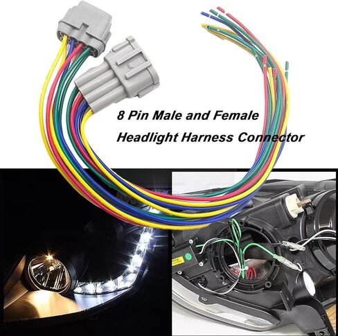 8 Pin Male and Female Headlight Wiring Harness Connector Pigtail Plug kit Fit Nissan 350z 2006-2009 Maxima 2016-2021 Sentra 2013-2021 Replaced OE# 26010-CF40B 26060-CF40B NI2502182 NI2503182 in Saudi Arabia