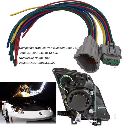 8 Pin Male and Female Headlight Wiring Harness Connector Pigtail Plug kit Fit Nissan 350z 2006-2009 Maxima 2016-2021 Sentra 2013-2021 Replaced OE# 26010-CF40B 26060-CF40B NI2502182 NI2503182 in Saudi Arabia