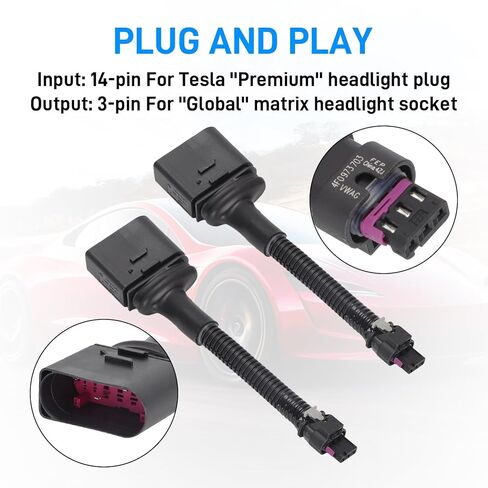 AUTOVIC Matrix Headlights Adapter Pair for 2021+ Tesla Model S Front Headlight Assembly Harness Plug and Play Black in Saudi Arabia