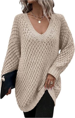 SOLY HUX Women's Oversized Sweater V Neck Long Sleeve Pullover Shirts Casual Fall Tops in Saudi Arabia