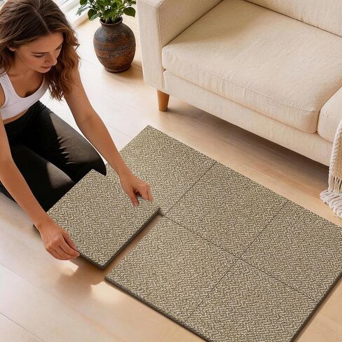 Area Rugs for Kitchen,Living Room,6 Pieces 12"x12" Super Absorbent and DIY Square Carpet,Non Slip Machine Washable Rug,Soft Indoor Floor Carpet for Bedroom,Office,Sink,Laundry,Beige in Saudi Arabia