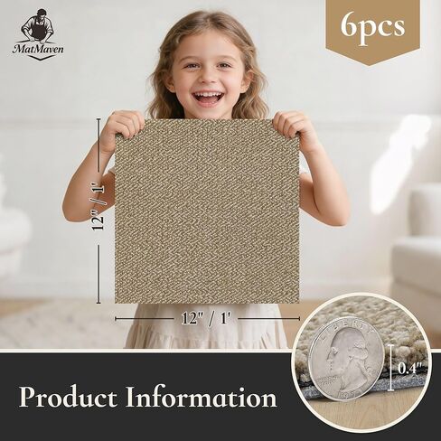Area Rugs for Kitchen,Living Room,6 Pieces 12"x12" Super Absorbent and DIY Square Carpet,Non Slip Machine Washable Rug,Soft Indoor Floor Carpet for Bedroom,Office,Sink,Laundry,Beige in Saudi Arabia