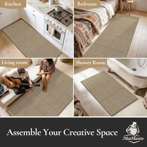 Area Rugs for Kitchen,Living Room,6 Pieces 12"x12" Super Absorbent and DIY Square Carpet,Non Slip Machine Washable Rug,Soft Indoor Floor Carpet for Bedroom,Office,Sink,Laundry,Beige in Saudi Arabia