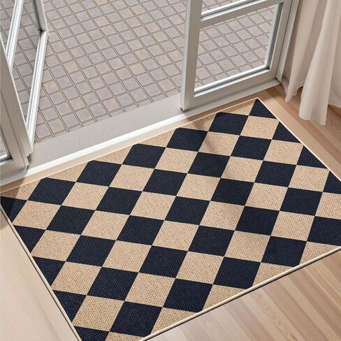 سجادة جوت سهلة الاستخدام من EDIMENS، سجادة فناء خارجية مقاس 3 × 5 للمدخل الداخلي والخارجي لغرفة المعيشة، سجادة مزرعة ماسية سوداء قابلة للغسل وغير قابلة للانزلاق للفناء الخلفي والشرفة الأمامية in Kuwait