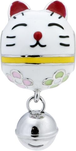 Qina C. Sterling Silver Fortune Lucky Flower Kitty White Cat White Red Enamel Jingle Bell Dangle Charm in Saudi Arabia