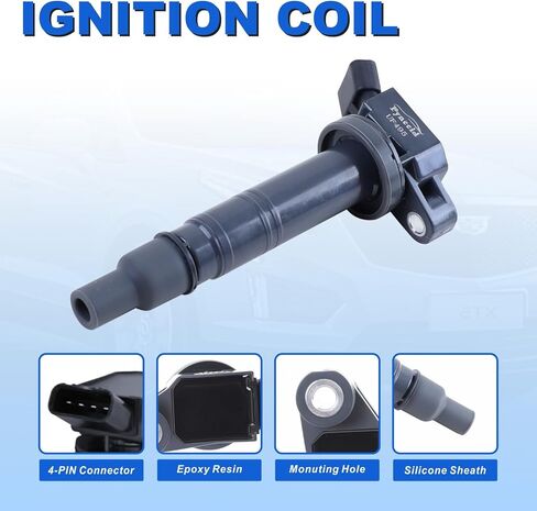 UF495 High-Performance Ignition Coils Set of 4 Compatible with Toyota 4Runner/Tacoma/Tundra/FJ Cruiser 4.0L V6 & Camry/Corolla/Solara/Scion 2.4L 2.7L - Replaces 90919-02248 90919-A2001 in Kuwait