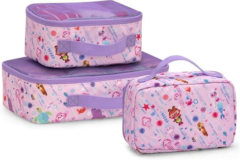 Traveller's Choice Kids - مكعبات تعبئة مغامرات جوجو ذا بير - مجموعة مكعبات تعبئة مكونة من 3 قطع لأساسيات السفر - 2 × صغير، 1 × كبير - لوحة شبكية علوية - منظمات تعبئة الأمتعة - تحت البحر in Kuwait