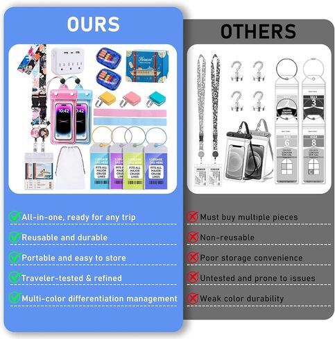 Cruise Essentials 2026,Cruise Must Haves Kit with Non-Surge Power Strip, Cruise Lanyards, Waterproof Phone Pouch, Magnetic Hook, Luggage Tag, Travel Pill Organizer, Towel Bands, Storage Bag in Saudi Arabia