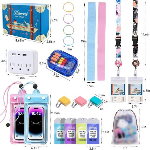 Cruise Essentials 2026,Cruise Must Haves Kit with Non-Surge Power Strip, Cruise Lanyards, Waterproof Phone Pouch, Magnetic Hook, Luggage Tag, Travel Pill Organizer, Towel Bands, Storage Bag in Saudi Arabia