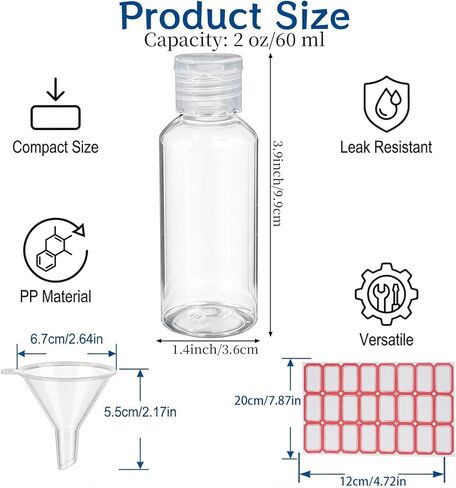 204 Pcs 2 oz Clear Plastic Empty Bottles with Colorless Flip Cap Small Travel Size Shampoo Bottles Transparent Dispenser Container for Liquids Lotion Toiletries in Kuwait