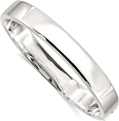 JewelryWeb 925 Sterling Silver Hollow Polished Flat edge Hidden catch Box Catch Closure 9.75mm Hinged Bangle Cuff Bracelet for Women in Saudi Arabia