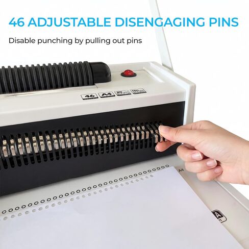 آلة تجليد حلزونية مزودة بمدخل ملف كهربائي، 20 ورقة خرامة يدوية، درجة 4:1، 46 دبوسًا قابلاً للفصل بالكامل للربط متعدد الاستخدامات - تربط ما يصل إلى 500 ورقة - تتضمن 100 ملف وكماشة تجعيد in Kuwait