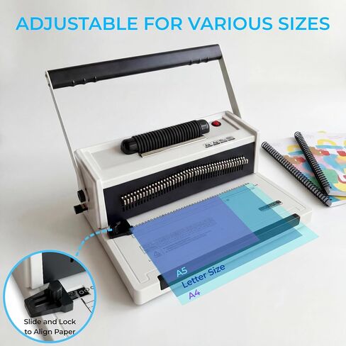 آلة تجليد حلزونية مزودة بمدخل ملف كهربائي، 20 ورقة خرامة يدوية، درجة 4:1، 46 دبوسًا قابلاً للفصل بالكامل للربط متعدد الاستخدامات - تربط ما يصل إلى 500 ورقة - تتضمن 100 ملف وكماشة تجعيد in Kuwait