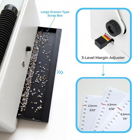 آلة تجليد حلزونية مزودة بمدخل ملف كهربائي، 20 ورقة خرامة يدوية، درجة 4:1، 46 دبوسًا قابلاً للفصل بالكامل للربط متعدد الاستخدامات - تربط ما يصل إلى 500 ورقة - تتضمن 100 ملف وكماشة تجعيد in Kuwait
