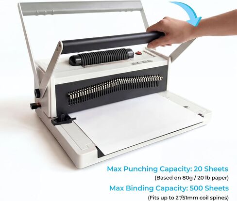 آلة تجليد حلزونية مزودة بمدخل ملف كهربائي، 20 ورقة خرامة يدوية، درجة 4:1، 46 دبوسًا قابلاً للفصل بالكامل للربط متعدد الاستخدامات - تربط ما يصل إلى 500 ورقة - تتضمن 100 ملف وكماشة تجعيد in Kuwait