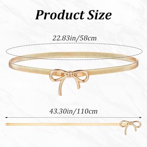 Gold Waist Belt For Women Stretchy Metal Skinny Bow Belts For Dress Adjustable Gold Chain Belt Fashion Waistband With Bow-Knot For Dresses Jeans Formal in Saudi Arabia