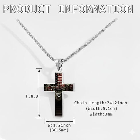 Patriotic Cross Necklace, American Flag with Deer Design, Stainless Steel, Religious Military Style in Saudi Arabia