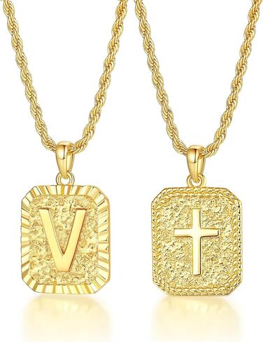 ASUWISH Gold Initial Necklaces for Men and Women, 18K Gold Plated Letter A-Z Cross Pendant with Adjustable Rope Chain, Letter Necklace for Women and Men in Saudi Arabia