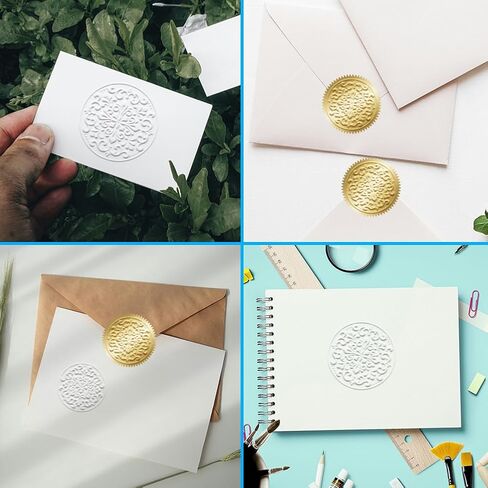 ANATTASOUL Book Embosser Personalized Ornate Pattern Pattern Book Stamp, Durable Library Stamp with Handle Set for Books, Library, Envelopes, Documents, Invitation（100Pcs Stickers in Saudi Arabia