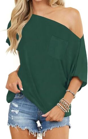 LEEDYA Off The Shoulder Tops for Women Summer Short Sleeve Batwing Shirts Oversized Casual Sexy Date Night Tunic Top in Saudi Arabia