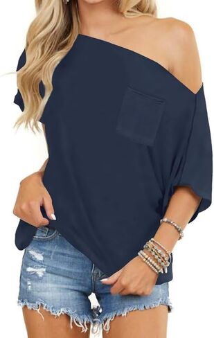 LEEDYA Off The Shoulder Tops for Women Summer Short Sleeve Batwing Shirts Oversized Casual Sexy Date Night Tunic Top in Saudi Arabia