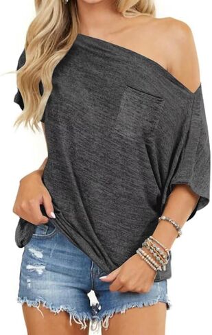 LEEDYA Off The Shoulder Tops for Women Summer Short Sleeve Batwing Shirts Oversized Casual Sexy Date Night Tunic Top in Saudi Arabia