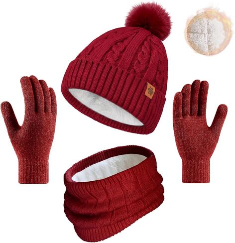 Cyihual Womens Winter Hat Gloves Scarf Set, Touchscreen Gloves, Fleece Lined Knit Beanie & Neck Warmer | 3 in 1 Set in Saudi Arabia