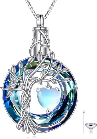 POPLYKE Tree of Life Urn Necklaces for Ashes Birthstone Cremation Jewelry 925 Sterling Silver Crystal Memorial Keepsake Funeral Jewelry for Women (with Funnel Filler) in Saudi Arabia