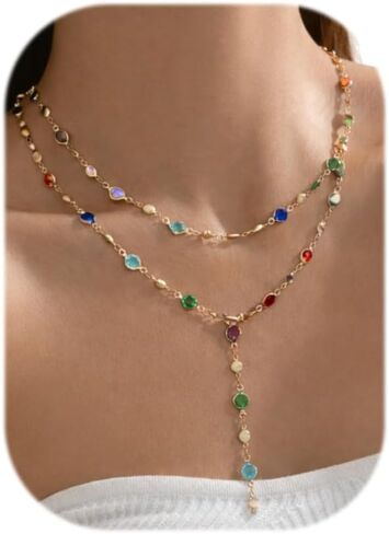 FAXHION 5PCS 14k Gold Plated Cross Necklaces for Women, Pendant Stacked Layered Diamond Y Long Boho Jewelry Sets Adjustable Accessories Trendy Gifts for Women in Kuwait