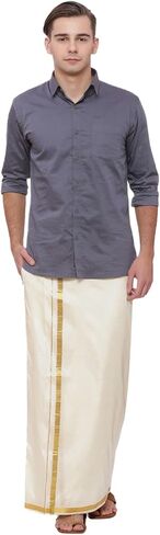 Sethukrishna للرجال كريمي اللون من الحرير الجاهز للجيب Dhoti (كريمي) (مقاس واحد) (D135) in Kuwait