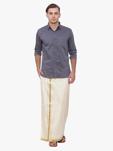 Sethukrishna للرجال كريمي اللون من الحرير الجاهز للجيب Dhoti (كريمي) (مقاس واحد) (D135) in Kuwait