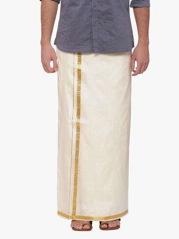 Sethukrishna للرجال كريمي اللون من الحرير الجاهز للجيب Dhoti (كريمي) (مقاس واحد) (D135) in Kuwait
