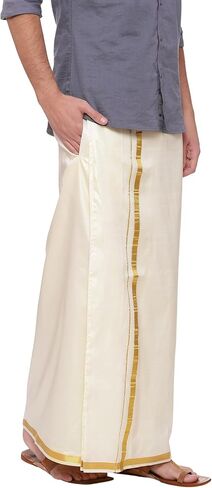 Sethukrishna للرجال كريمي اللون من الحرير الجاهز للجيب Dhoti (كريمي) (مقاس واحد) (D135) in Kuwait