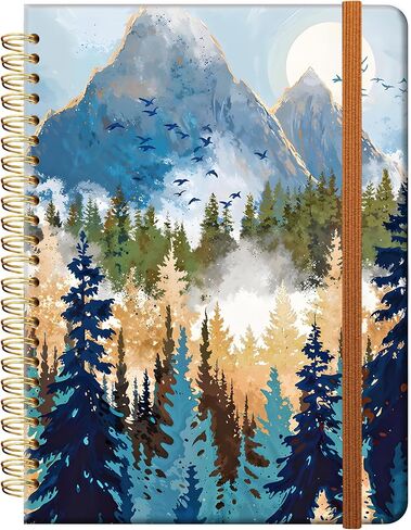 Ruled Spiral Writing Notebook,A5 Hardcover Lined College Journal for Women Lady,Fashion Puppy Watercolor Strong Twin-Wire Binding with Premium Paper,8.4" X 6",Perfect for School,Office,Home Gifts(Spruce Green Forest) in Kuwait