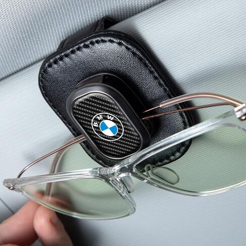 حامل النظارات الشمسية، حامل النظارات الجلدية المتوافقة مع واقي الشمس للسيارة من سلسلة BMW، وشماعة النظارات ومشبك بطاقة التذاكر، حامل النظارات للسيارة، للإكسسوارات، أسود in Kuwait