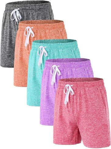Athletic Shorts for Girls 5 Pack, Moisture-Wicking Girls Shorts with Pockets for Basketball, Soccer, Running, Gym in Kuwait