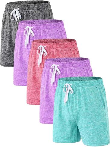 Athletic Shorts for Girls 5 Pack, Moisture-Wicking Girls Shorts with Pockets for Basketball, Soccer, Running, Gym in Saudi Arabia