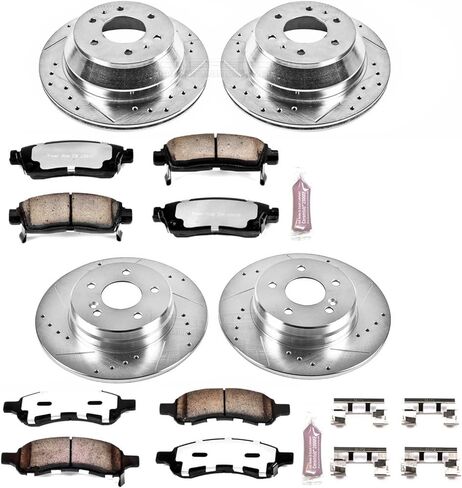 PowerStop Front & Rear Brake Kit For Buick Rainier 2006-07 |Chevrolet Trailblazer 2006-09 - Truck & Tow Carbon Fiber Ceramic Brake Pads + Drilled & Slotted Rotors Upgrade, K2085-36 in Saudi Arabia