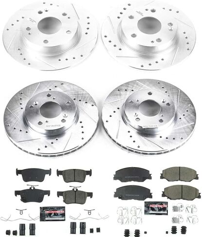 PowerStop Front and Rear Brake Kit For Honda Civic 2022-24 | Honda Insight 2019-22 - Drilled and Slotted Disc Rotors with Ceramic Brake Pads Replacement, K8343 in Saudi Arabia
