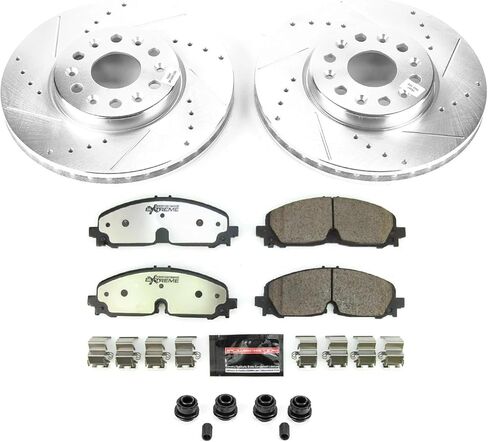 طقم فرامل أمامية PowerStop لـ Buick Enclave 2021-23 |Chevrolet Blazer 2021-23 |Traverse 2021-23 - وسادات فرامل سيراميك من ألياف الكربون للشاحنة والسحب + ترقية الدوارات المثقوبة والمشقوقة، K8739-36 in Saudi Arabia