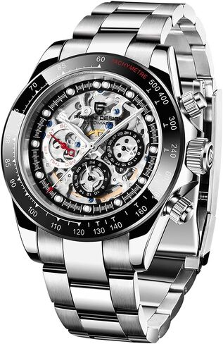 Pagani Design Luxury Men's Automatic Mechanical Watches Skeleton Dial Stainless Steel Rainbow Bezel Rubber Strap 100M Waterproof Sports Wristwatch in Kuwait