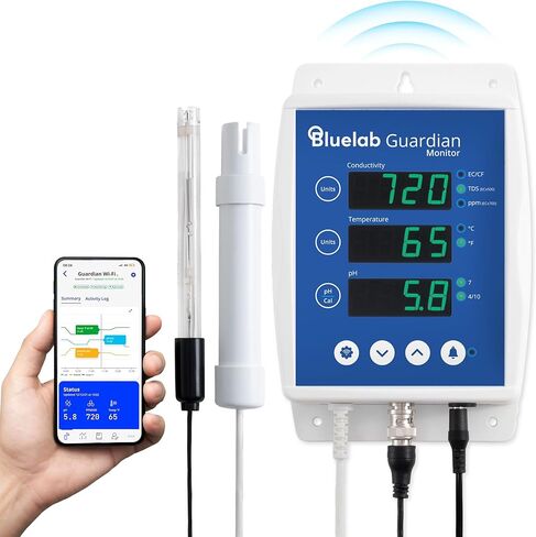 جهاز مراقبة Bluelab Guardian لشبكة Wi-Fi لقياس درجة الحموضة ودرجة الحرارة والتوصيل (TDS) في الوقت الحقيقي في الماء مع المعايرة، جهاز قياس المغذيات الرقمي 3 في 1 للأنظمة المائية ونمو النباتات الداخلية in Kuwait