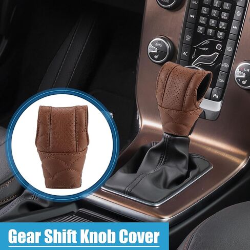 Car Shift Knob Cover Universal Vehicle Interior Shift Gear Cover Trim Accessories Decorative Faux Leather Brown in Saudi Arabia