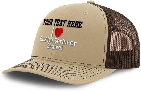 Custom Richardson Hat Mesh Cap Embroidered I (Love) English Springer Spaniel Dog Trucker Hats for Men & Women Heather Grey Black Personalized Text Here in Saudi Arabia