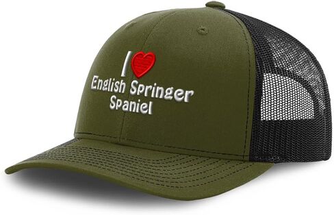 Custom Richardson Hat Mesh Cap Embroidered I (Love) English Springer Spaniel Dog Trucker Hats for Men & Women Heather Grey Black Personalized Text Here in Saudi Arabia